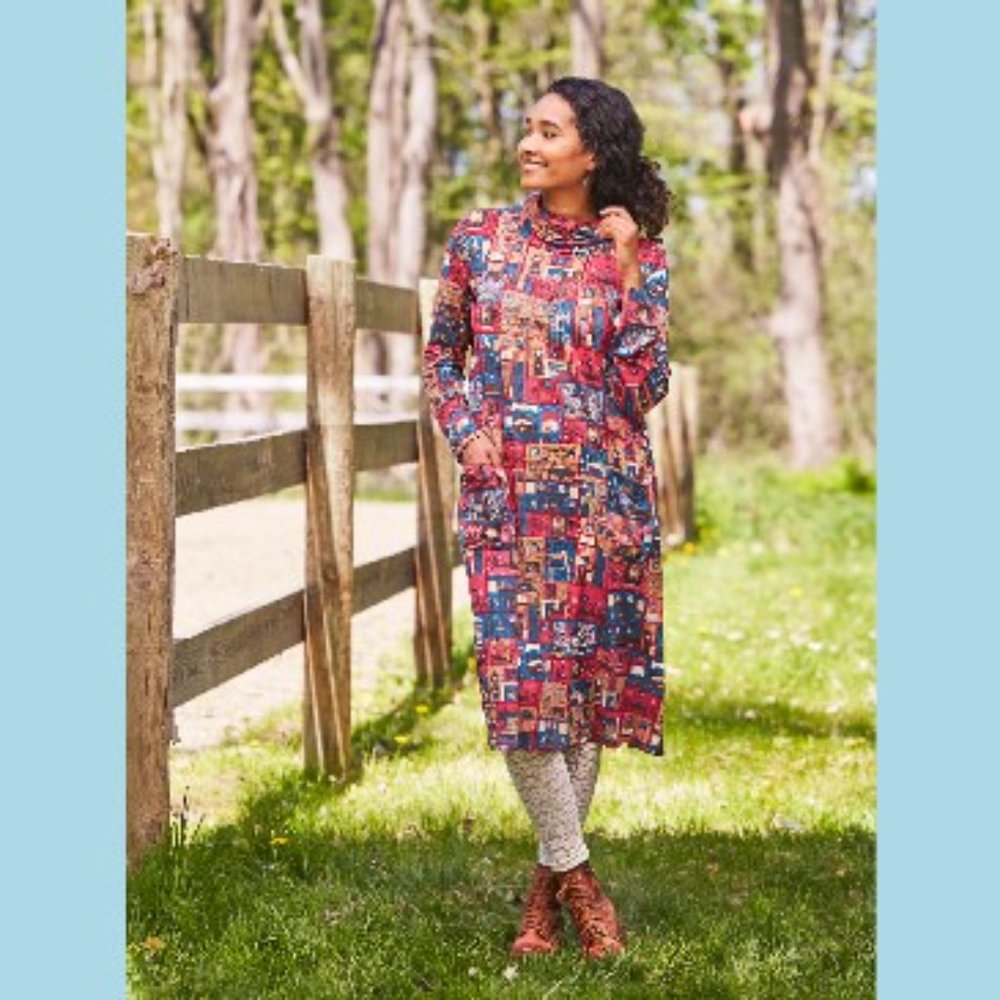 NWT APRIL CORNELL Parlour Tunic Jersey Red Blue Print Stretch Dress Small